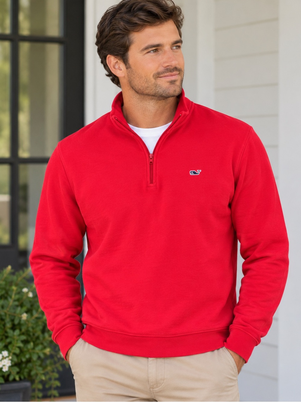 Vineyard Vines Men’s Red Quarter-Zip Pullover Sweater
